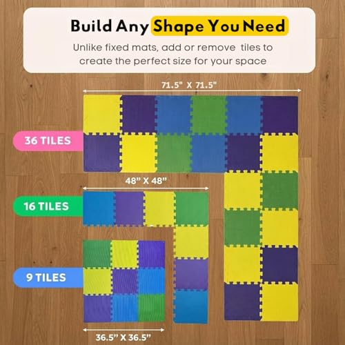 Image of MioTetto Baby Play Mat, Comfortable Tummy Time Mat - Portable Foam Floor Tiles, Safe baby mat for floor for Crawling & Development, Soft play mat for babies 0-6 months, Stylish interlocking foam tiles