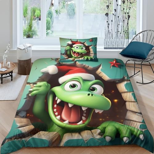 Housse de couette dinosaure microfibre lit simple parure de lit - 2