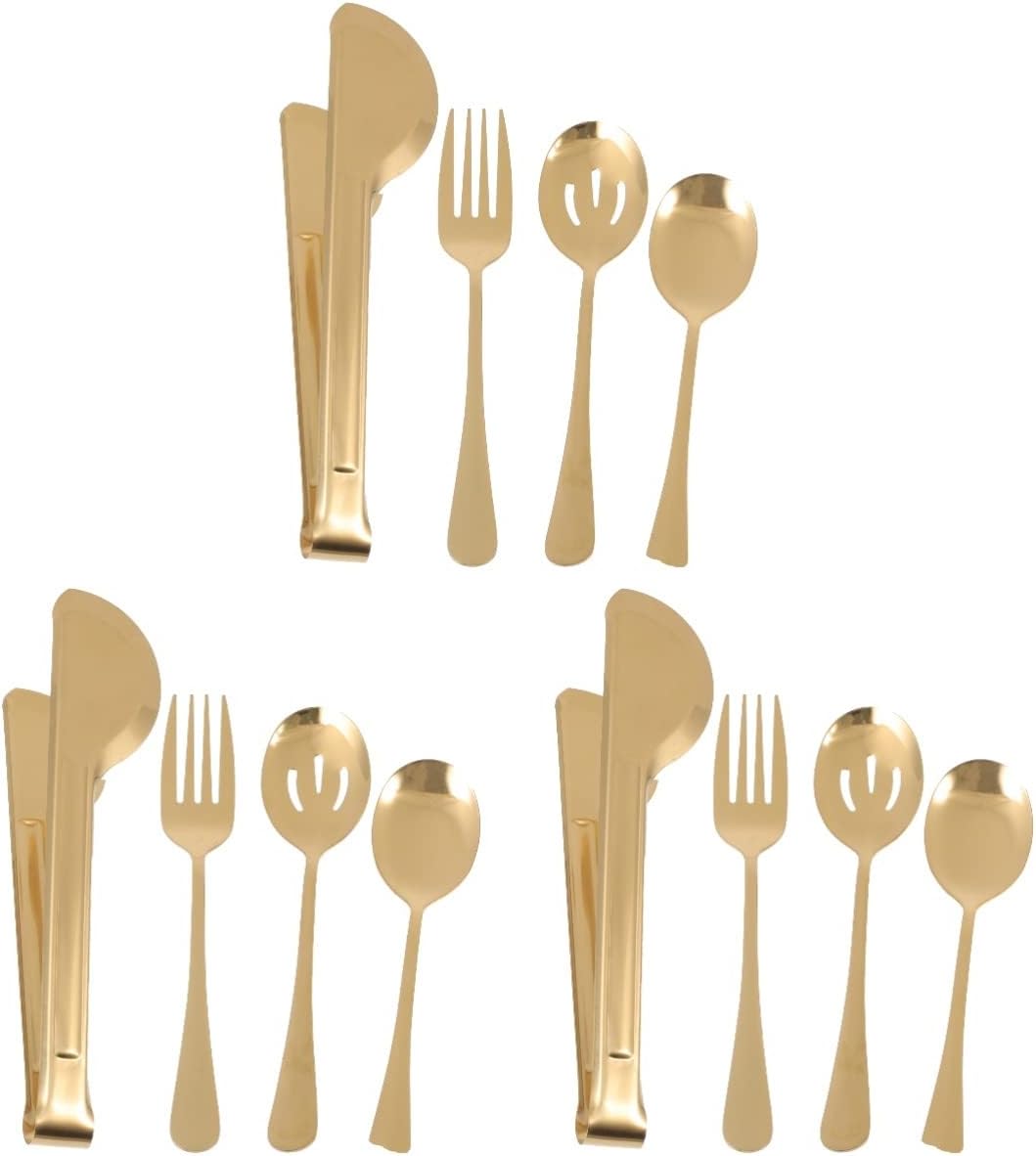 BESTonZON 12 Pieces Stainless Stainless Steel Serving Utensils Flatware Serving Utensils Stainless Steel Tableware Sets Steel Flatware Set