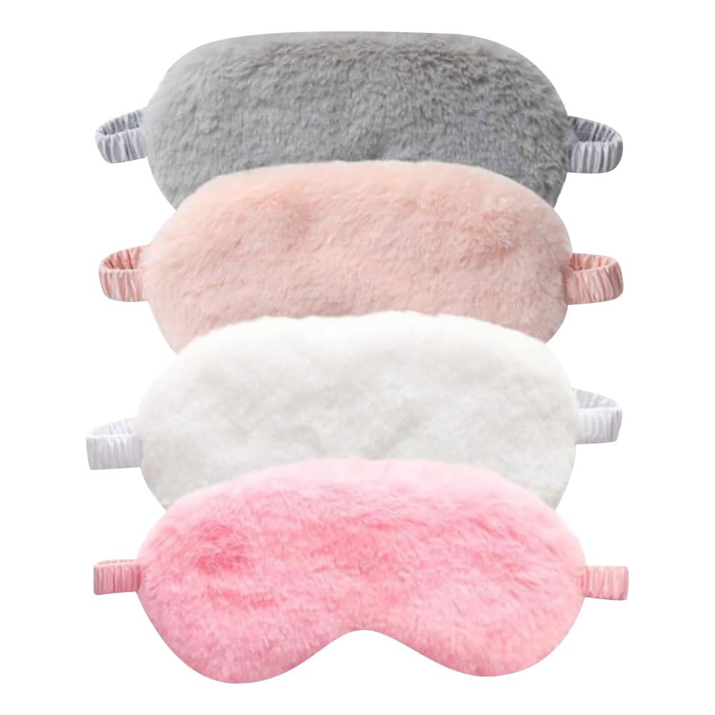 4 Pcs Plush Sleeping Masks Cute Furry Sleep Masks Soft Fluffy Eye Masks Night Nap Eye Covers Adjustable