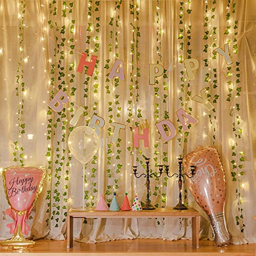 GUOCHENG Ivy Vine Curtain Light LED Leaf Curtain Fairy Lights Green Ivy Garland Copper Light Strings for Windows Wedding Bouquets Party Home Décor - Image 2