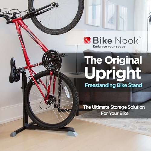 Image of Bike Nook Bike Stand & Vertical Storage Rack - The Original Vertical Bicycle Floor Stand for Garage Storage, Indoor and Outdoor - Perfect Bike Accessories for Small Spaces with No Drilling