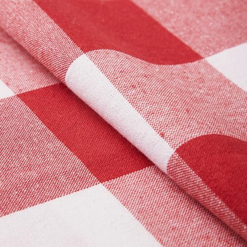 Image of Encasa XO Cotton Rectangular Table Cloth for 6 to 8 Seater | (140x230 cm) | Buffalo Red Checks | Dining Tablecloth for Decoration