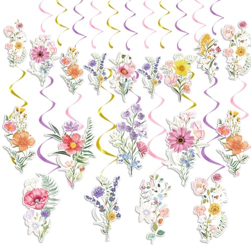 Rngmsi Wildflower Birthday Party Decorations - 48PCS Flower Party Decorations Floral Hanging Swirls Party Decor Wildflower Baby Shower Decoration Garden Themed Party Wedding Supplies for Women Girls