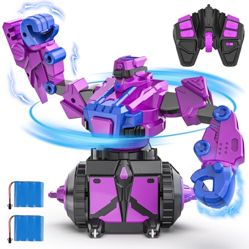 HGAUCAI Remote Control Robots Toys Gifts for Kids for Boys 5-7 6 9 8 13 Age 360-Degree Rotating Robot Battling Toys Dueling Birthday Gift Ideas Present Kids Children(Purple)