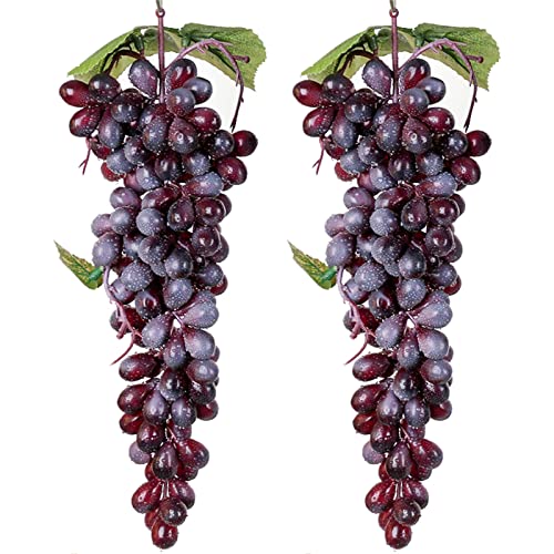 Bairdish 2pcs Purple Lifelike Grape Artificial Grape Fruits Fake Grape Bundles for Home Aesthetics Creative Design Garden Garland Fruit Basket Store Decoration Props(110Grains 13 inches)