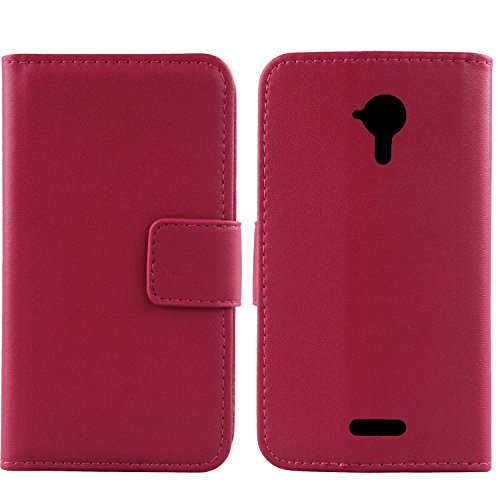 Gukas Design Veritable Cuir Etui pour Wiko Cink Five Housse Coque Premium Case Cover Flip Protecteur Portefeuille Genuine Leather Wallet (Rose)