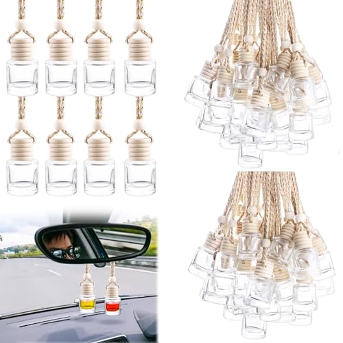 Image of 100 Pack Set Car Hanging Air Freshener Empty Car Essential Oil Diffuser Bottles Pendant Round 8ml Glass Perfume Bottles Aromatherapy Fragrance Bottle Auto Ornaments Decor