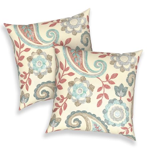 Melody Elephant Outdoor Throw Pillows 16x16 Inch, Water Repellent Patio Pillows with Inners Set of 2 for Patio Furniture Home Graden, Paisley Vintage