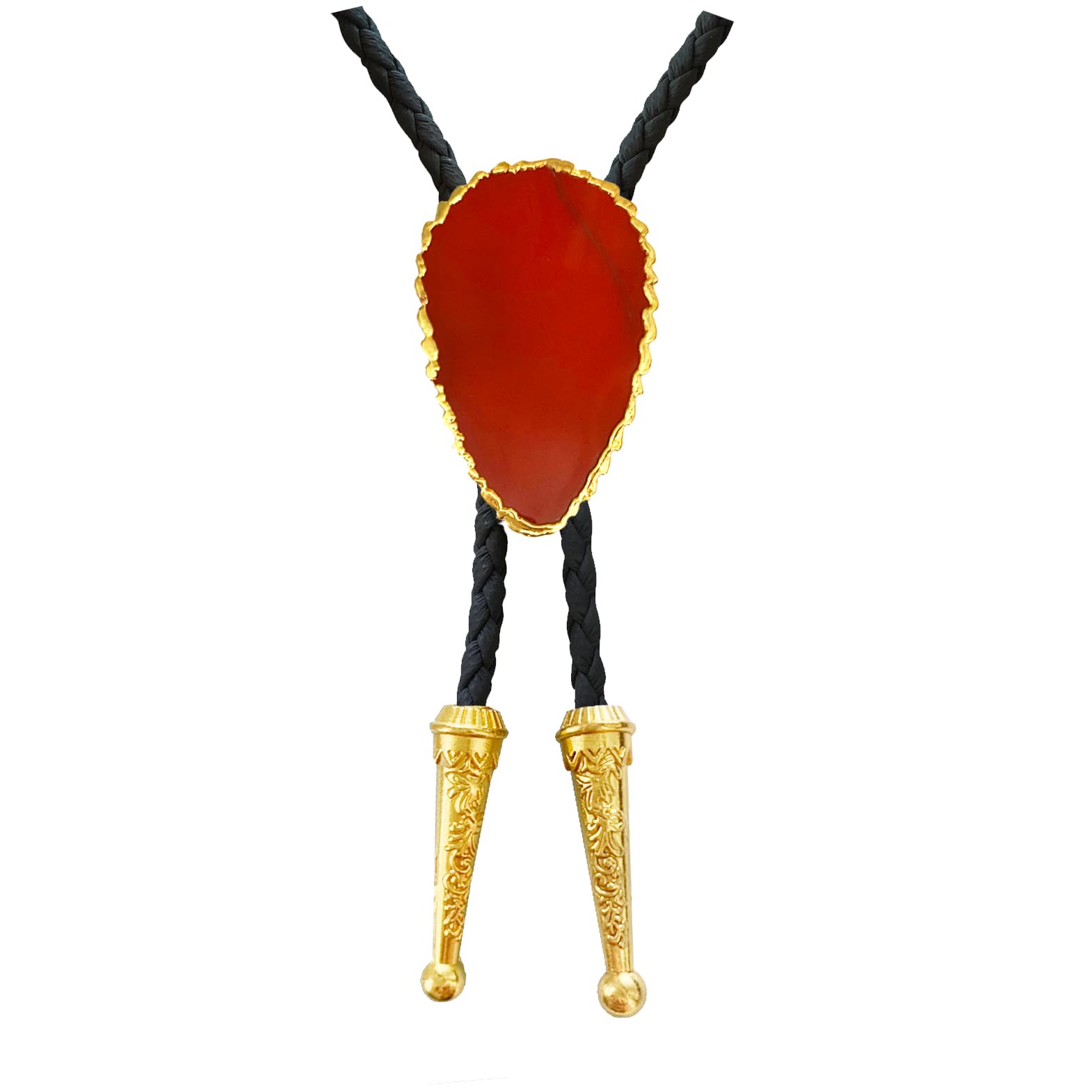 Daisy Del Sol Gemstone Bolo Tie Braided Vegan Faux Leather Natural Stone Gold Handmade Necklace Adjustable Boho Western Jewelry