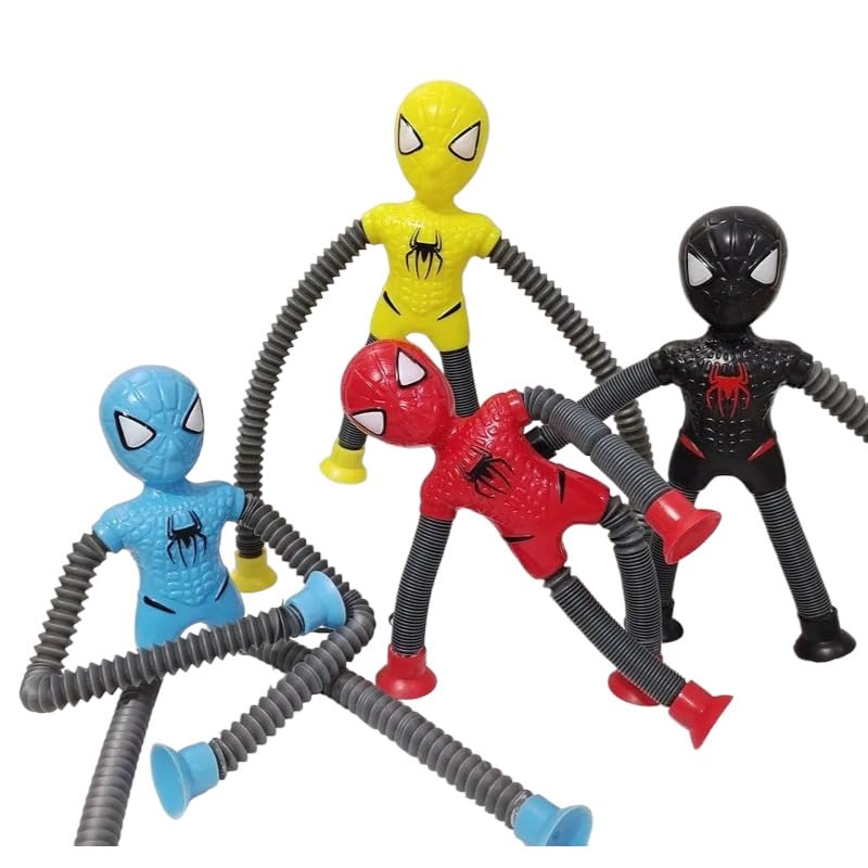 4pcs. LED Superhero Kids Toy Suction cup Stretchy Tube Fidget toy, Shape Changing Sensory Toy for Birthday Party favors, Christmas gifts for Kids boys girls (LED light)