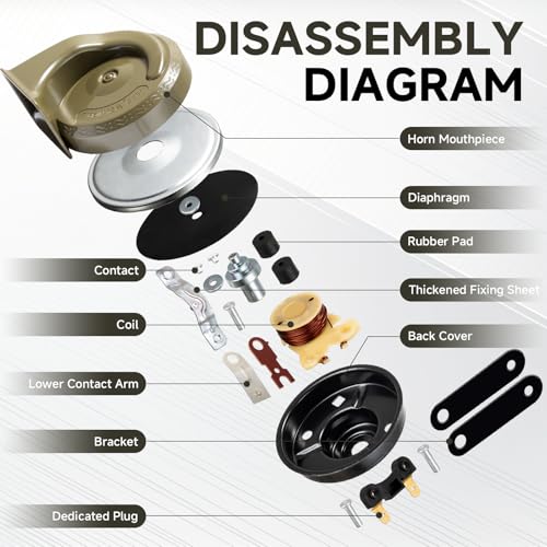 Image of FARBIN Car Horns 12v Loud Dual-Tone Auto Snail Horn Electric Horn Kit with Relay Harness and Switch for Truck Motorcycle (Green horn and wiring button, 12v) | Dual-tone snail horn, compact, universal for any 12V vehicles, green