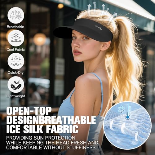 Image of YANIKY Sun Visor Hat for Women,UPF50+ Seamless Sun Hats Men Women Lightweight Sports Cap Stretchy Ponytail Hat for Outdoor