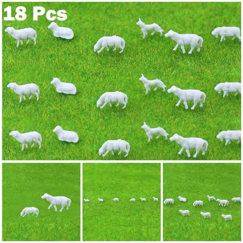 ARMYJY Collection de 18 figurines de moutons peints à l'échelle HO pour modélisme ferroviaire, assortiment d'animaux de ferme, 6 styles
