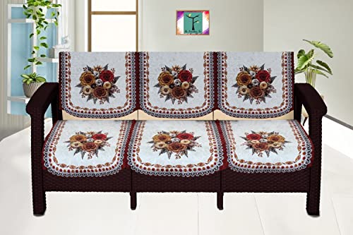 Image of The Furnishing Tree Velvet Floral Pattern 6 Pieces 3 Seater Sofa Cover Set Red
