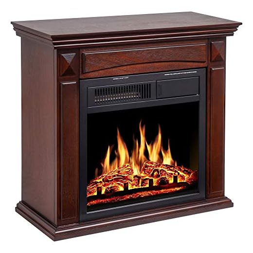JAMFLY 26’’ Mantel Electric Fireplace Heater Small Freestanding Infrared Quartz Fireplace Stove Heater w/Log Hearth& Wood Surround Firebox, Adjustable Led Flame, Remote Control,750W-1500W, (Brown)