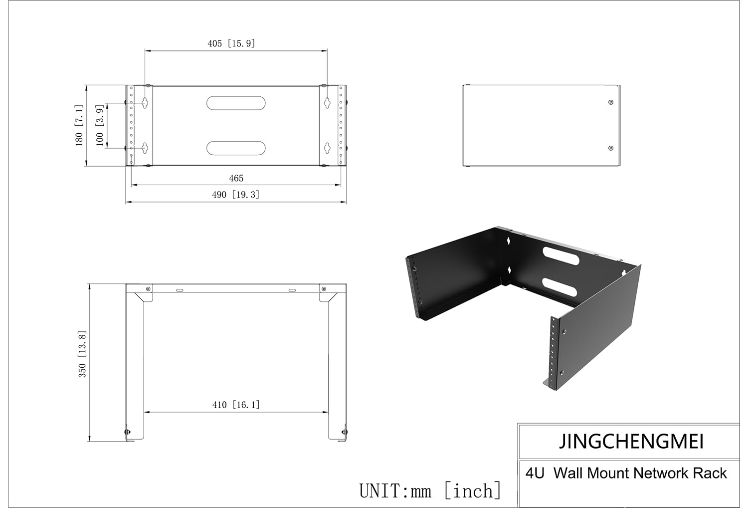 Rack di rete per montaggio a parete, profondità 35,6 cm, per patch panel da 19", server e apparecchiature IT (4U)