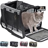 GORILLA GRIP Cat Carrier Travel Bag Up to 15 Lbs, Soft Collapsible Small Dog Carriers, Top and Side Entry Breathable Mesh, Grip Feet on Underside, Cozy Washable Waterproof Pad, Portable Kennel, Gray