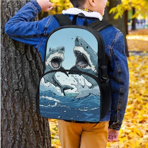 Shark Print School Backpack Set for Boys Age 6-10 Kids Backpack for Boy Adjustable Straps School Bag with Sturdy Zips Foldable Portable Lunch Box Book Cover2