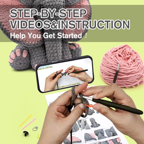 Image of CODGP Crochet Kit for Beginners, 13-Inch Elephant Crochet Kit for Adults | Crochet Starter Kit Gift, Animal Amigurumi Kit, Durable Chenille Yarn, Full Supplies, Step-by-Step Videos, for Crochet Lovers