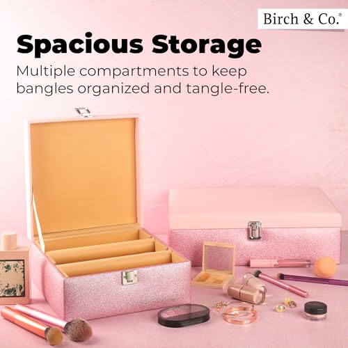 Image of Birch & Co. Bangle Organizer - Bangles Box for Women - Chudi Box for Bridal - Bangle Storage Box for Bride, Durable & Elegant Bangle Holder, Large, Pink,Engineered Wood