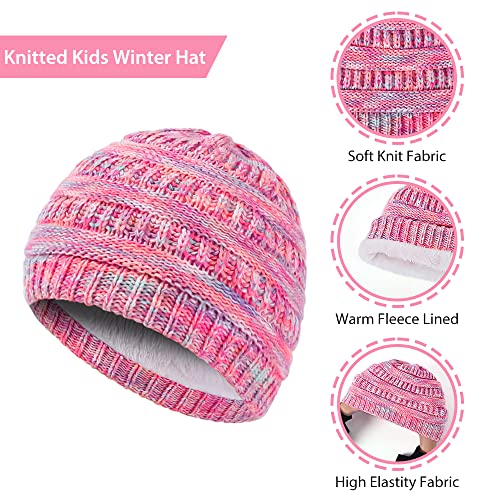 Image of 3 Pack Winter Beanie Hat Scarves Gloves for Boys Girls 2-6-10-14 Years Boys Girls Thermal Warm Thick Knit Fleece Lined Set