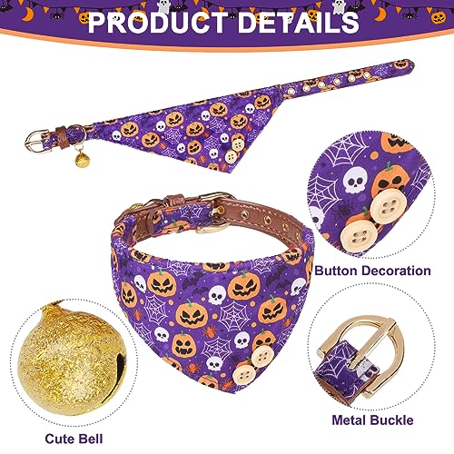 Image of EXPAWLORER Halloween Dog Collar and Leash Set - Dog Bow Tie and Dog Bandana Collar with Bell, Dog Leash Tangle Free, Adjustable Collars for Small Medium Large Dogs Cats, Holiday Ideal Gift for Pets