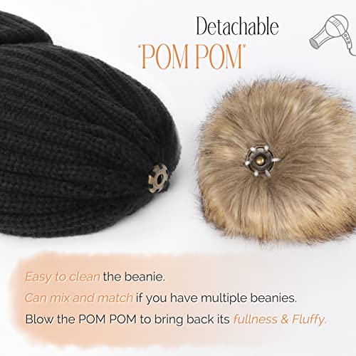 Furtalk Womens Knitted Winter Pom Beanie Hat Faux Fur Pom Pom Bobble Hat Beanie For Girls #TOP2