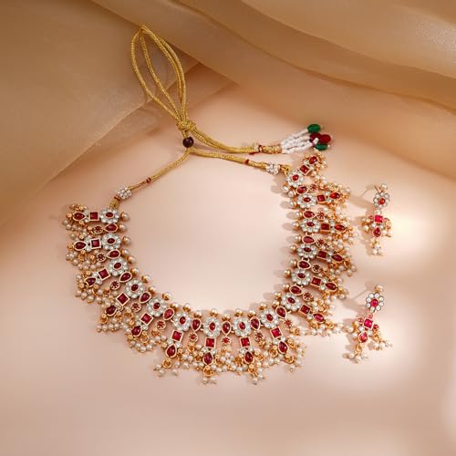 Image of Rubans Necklace Set Gold Plated Traditional Stylish Jewellery Gift for Women & Girls