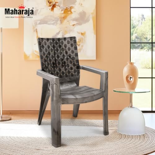 Image of MAHARAJA Heavy Duty Plastic Chairs for Home & Office | Comfortable | Arm Rest | 200Kg Capacity (Silver., Pack of 4)
