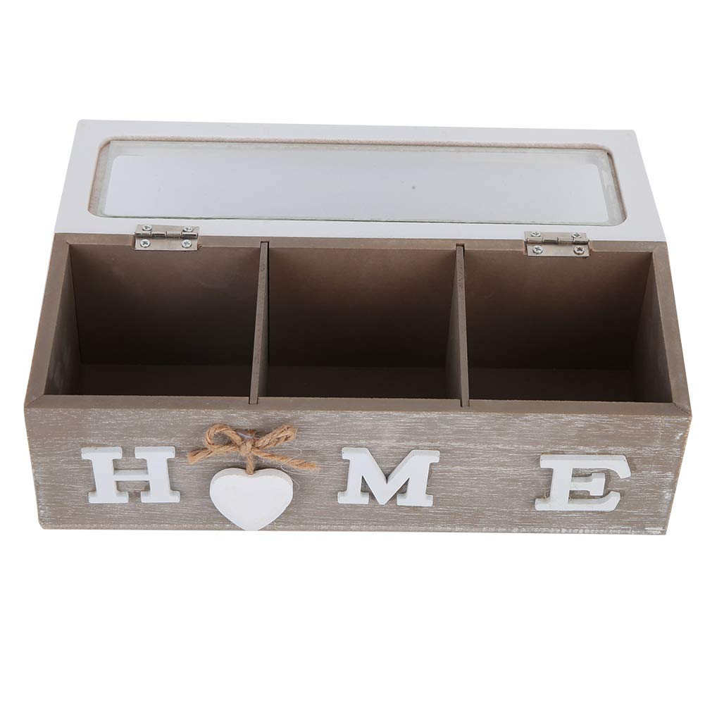 Scatola da Tè in Legno con Coperchio, 18 × 8 cm Scatola Portaoggetti per Bustine di Tè Scatola Porta Tè e Tisane Contenitore da Tavolo per Gioielli, Caffè(2 Compartments