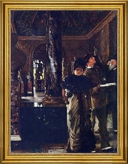 Art Oyster James Tissot Foreign Visitors at The Louvre - 18" x 24" Premium Canvas Print with Gold Frame