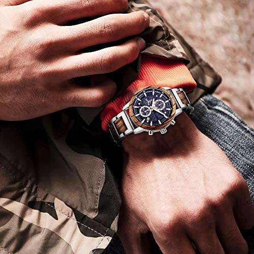 Wooden Watch for Men Women, Stylish Chronograph Military Casual Calendar Wood Watches - Image 3