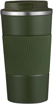 Stainless Steel Insulated Travel Coffee Mug Flip up Tumbler, Double wall Leak Proof Vacuum Cup Keep Drink Cold and Hot Olive green, 17 Ounces