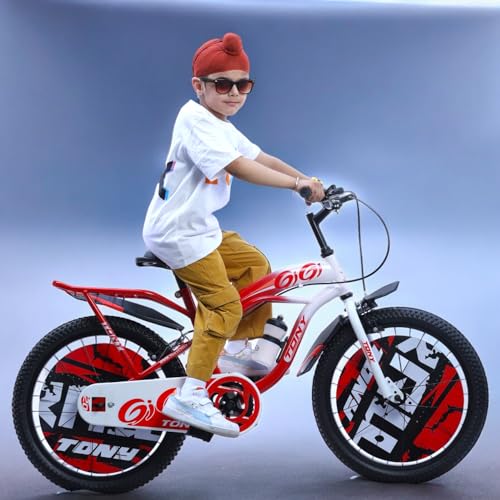Image of Tony RAW Bicycles Gigi Sports BMX Single Speed Steel Frame 20T Bicycle Cycle for Kids 7 to 10 Years Boys & Girls Double Back Seat with Side Stand and Water Sipper Red White