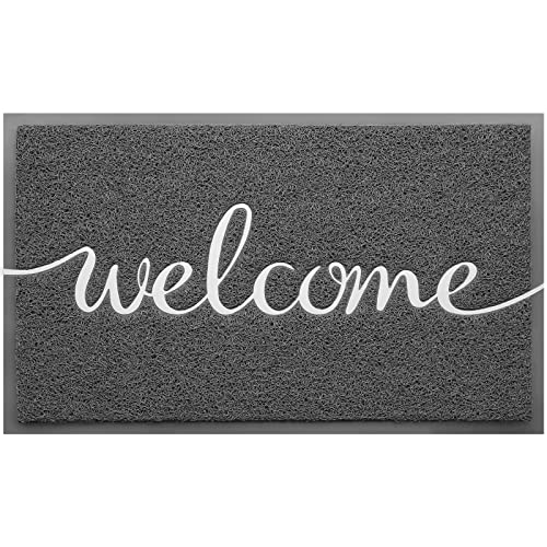 CozyBounty Grey Door Mat Welcome Mats Outdoor Indoor Non-Slip Doormat for Entryway Low-Profile Floor Mat for Yard, Garage, High Traffic Areas (30"x17.5", Grey) by CozyBounty - Used condition - US$9.81