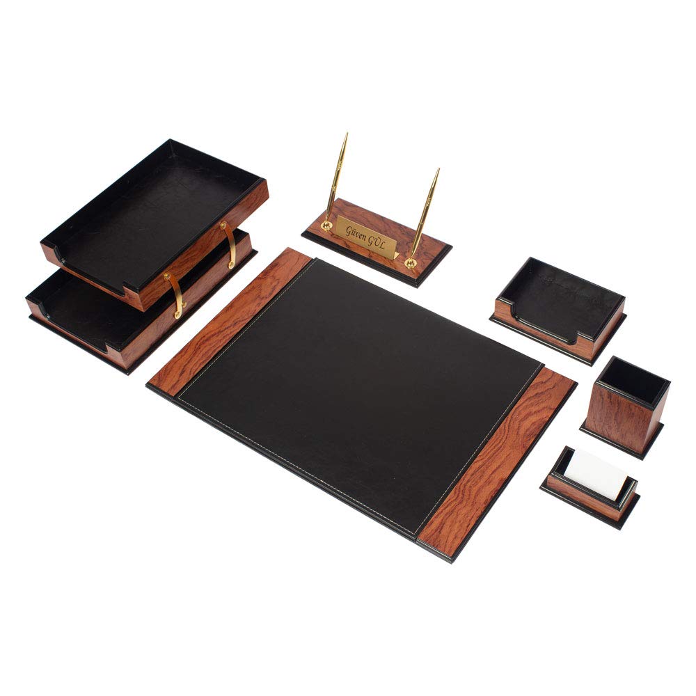 Buy Luxury Leather Desk Set, Leather & Wood Desk Set, 8 Pcs, with