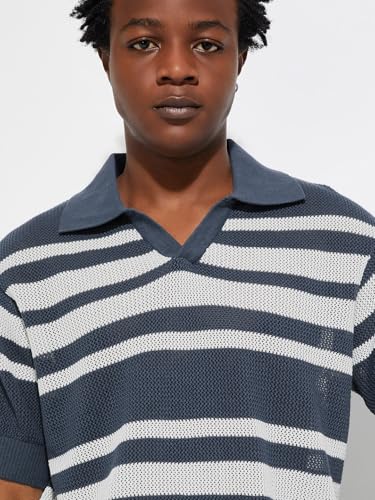 Image of Max Men Cotton URB N Oversized Striped Knit Polo T-Shirt