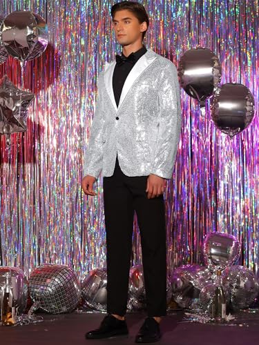 Lars Amadeus Men's Sequin Suit Jacket Peak Lapel Sparkly Party Show Glitter Sports Coat4