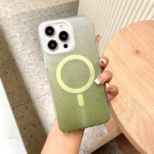 Étui de chargement sans fil à paillettes ENILSA pour iPhone 14 coque acrylique vert