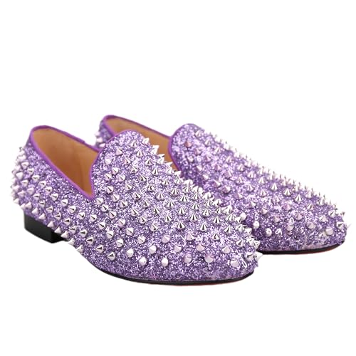 HI&HANN Toddler Boys Girls Spiked Glitter Dress Shoes Little Kid Leather Shoes Wedding Dress Shoes Slip On Loafer Flats Shoes Matching Outfits3