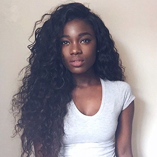 Royal-First Glueless Water Wave Style Brazilian Virgin Hair Lace Front Wig 100% Human Hair Wigs for Women 22inch Long 1b# Color with Medium Cap