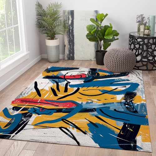 Tapis salon graffiti abstrait moderne lavable pour dynamiser votre bureau