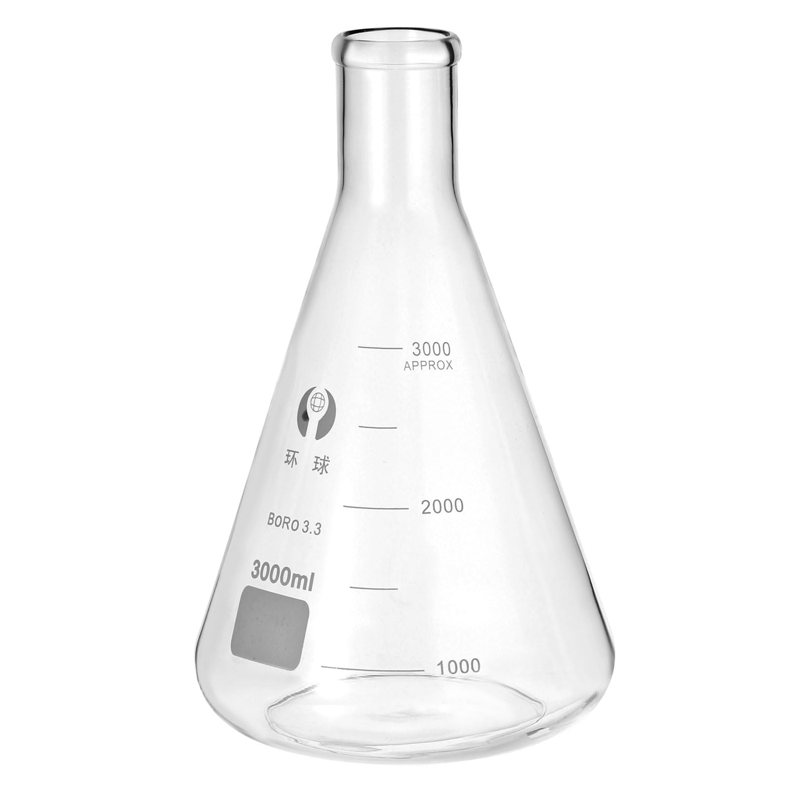 PATIKIL Erlenmeyerkolben 3000ml 101.4oz Schmalhals Messkolben Borosilikatglas Mit Aufgedruckter Skala Für Labor Experimente Chemie Wissenschaft Studium