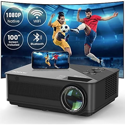 Native 1080P WiFi Projector - Outdoor Movie Projector with 100'' Projection Screen Included, FANGOR Bluetooth Projector 4K-Supported Video Projector, Compatible with Phones, Laptops, DVD, HDMI, USB Cover