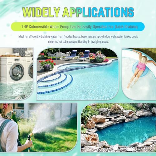 Image of 1 /3 HP Submersible Water Pump 2000 GPH Portable Small Sump Pump For Pool Cover, Basements, Puddles, Gardens Ponds With 16.4 Ft Power Cord and Hose Adapters, Yellow