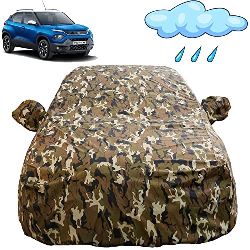 Image of Punch Waterproof Car Cover with Mirror Pockets, Camouflage Design, Non Woven Fabric,Triple Stitched, Compatible with Tata Punch Car Cover (2021 to 2024), Punch Car Accessories