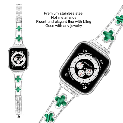 Image of Musk-MSKR Diamond Metal Bands Add Sparkle to Your Watch For Apple Watch Series 11 /10 /9 /8 /7 /6 /5 /4 /3 /2 /SE /Ultra Clover Simple and Stylish Compatible with 38mm40mm41mm42mm44mm45mm 46mm49mm Women's Wear