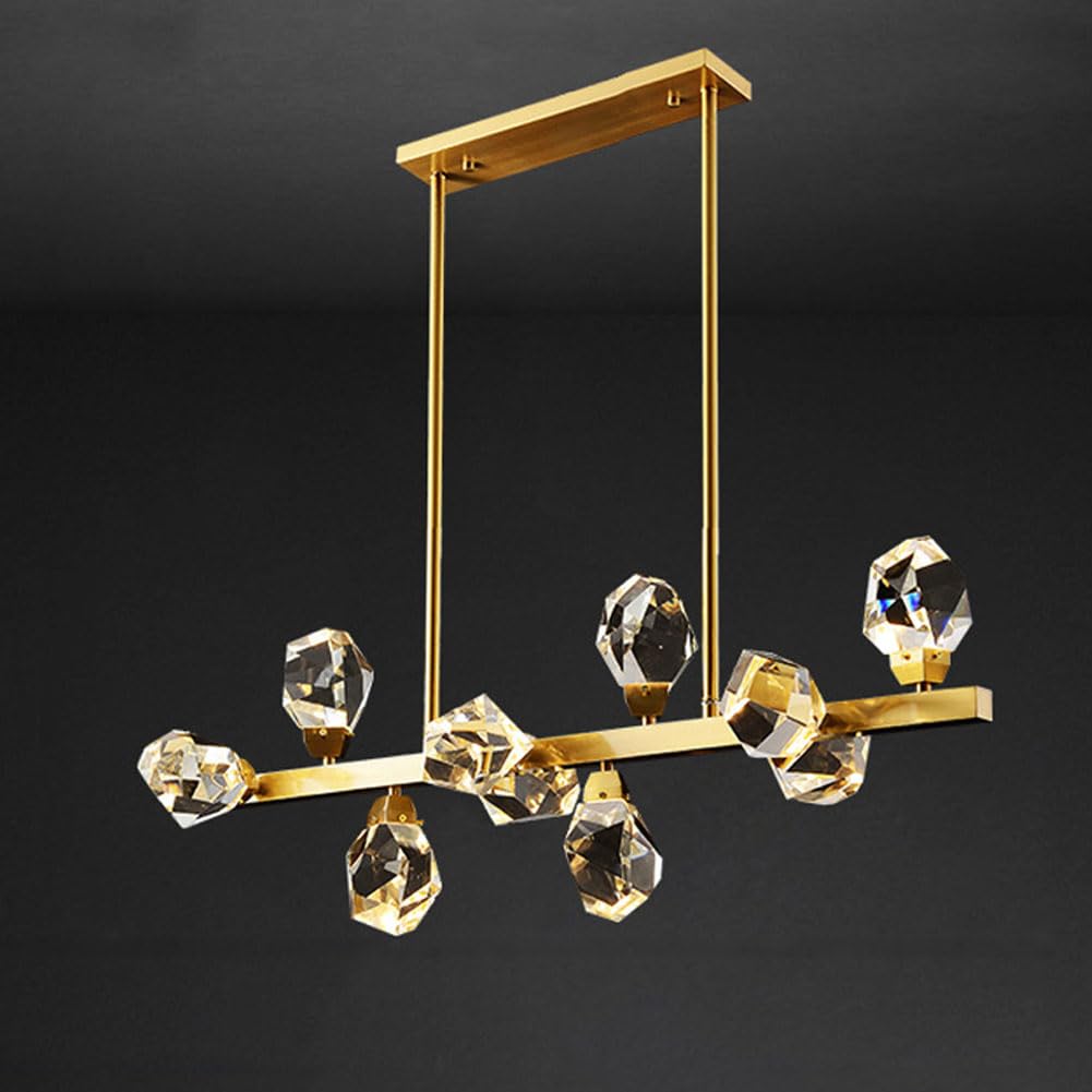 KXEcoLife All-Copper Long Strip Lamp Light Luxury Crystal Restaurant Chandelier Modern Dining Stylish Lighting Upscale Room Fixture Contemporary Pendant Light,10 heads