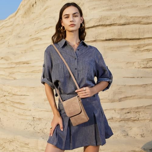 Image of BOSTANTEN Vegan Leather Small Crossbody Bag for Women Designer Cell Phone Wallet Purses Adjustable Strap, Camel Brown, Small